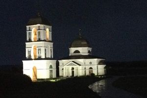 Design and front lighting of the Transfiguration Church (Gusynets).