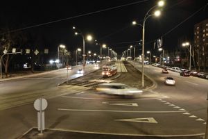 Lighting of the tram station and the bridge of Vaclav Havel, Kiev.