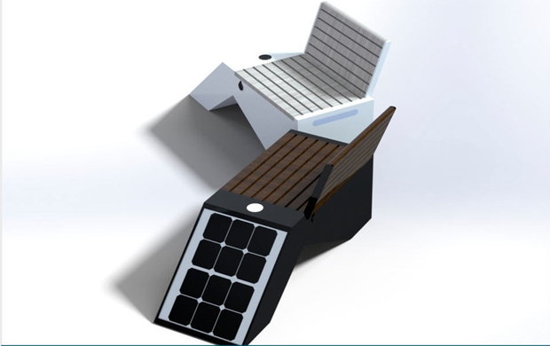 Паркова лавочка з сонячною батареєю, бездротовою зарядкою для телефонів Qi, USB, Wi-Fi та LED підсвіткою SMART EKO CITY Model SC52А (зі спинкою)