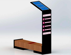 Park bench with a built-in solar battery, LED advertising screen, wireless charging for Qi phones, USB, Wi-Fi and LED backlight SMART EKO CITY Model SC35