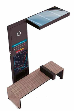 Парковая скамейка со встроенной солнечной батареей и LED экраном для рекламы, беспроводной зарядкой для телефонов Qi, USB, Wi-Fi и LED подсветкой SMART EKO CITY Model SC36