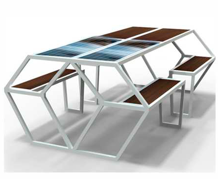 Парковый столик с лавочкой со встроенной солнечной батареей, беспроводной зарядкой для телефонов Qi, USB, Wi-Fi и LED подсветкой SMART EKO CITY Model SC39