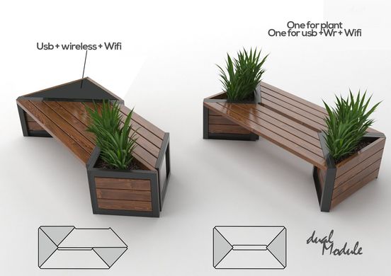 Park bench with a built-in wireless charging for Qi phones, USB, Wi-Fi and LED backlight SMART EKO CITY Model SC45