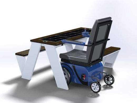 Парковый столик для маломобильных групп населения с солнечной батареей, беспроводной зарядкой для телефонов Qi, USB, Wi-Fi и подсветкой LED SMART EKO CITY Model SC62