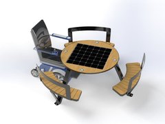 Парковый столик для маломобильных групп населения с солнечной батареей, беспроводной зарядкой для телефонов Qi, USB, Wi-Fi и подсветкой LED SMART EKO CITY Model SC63