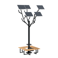 Smart tree with solar panels and Qi wireless charging for phones, USB, Wi-Fi, LED lighting