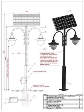 Комплект автономного паркового освітлення на сонячній панелі SLP 4M-2/B/6/150