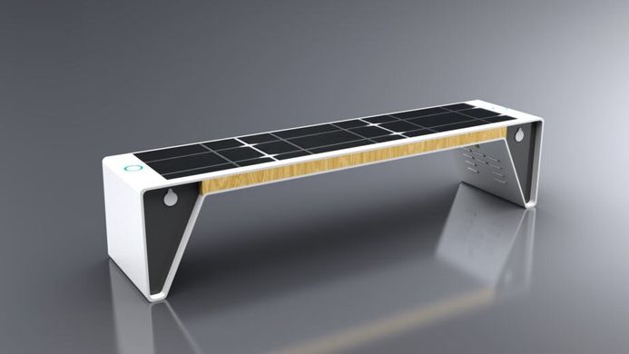 Паркова лавочка з сонячною батареєю, бездротовою зарядкою для телефонів Qi, USB, Wi-Fi та LED підсвіткою SMART EKO CITY Model SC49