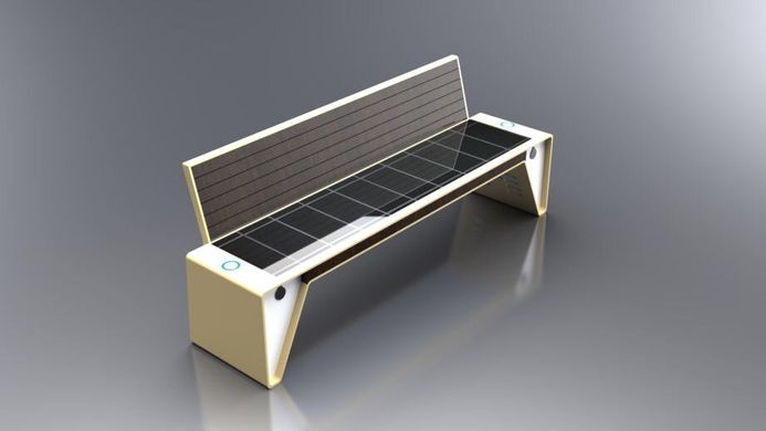 Паркова лавочка з сонячною батареєю, бездротовою зарядкою для телефонів Qi, USB, Wi-Fi та LED підсвіткою SMART EKO CITY Model SC49A (зі спинкою)