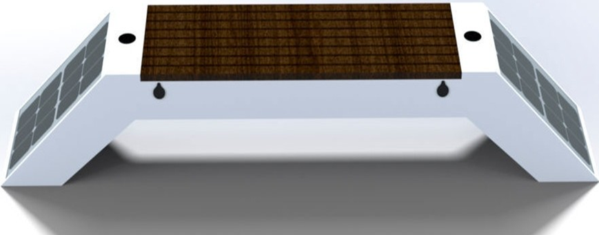Паркова лавочка з сонячною батареєю, бездротовою зарядкою для телефонів Qi, USB, Wi-Fi та LED підсвіткою SMART EKO CITY Model SC51