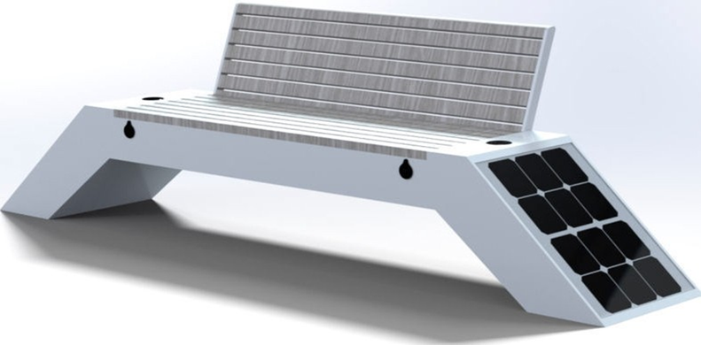 Паркова лавочка з сонячною батареєю, бездротовою зарядкою для телефонів Qi, USB, Wi-Fi та LED підсвіткою SMART EKO CITY Model SC51А (зі спинкою)