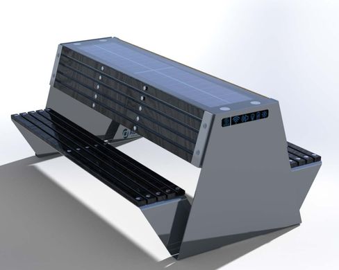 Паркова лавочка з сонячною батареєю, бездротовою зарядкою для телефонів Qi, USB, Wi-Fi та LED підсвіткою SMART EKO CITY Model SC55A