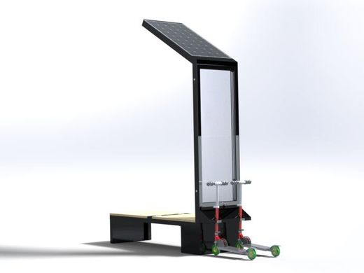 Bench with solar battery and charging station for electric scooters, wireless charging for Qi, USB, Wi-Fi and LED backlight SMART EKO CITY Model SC57