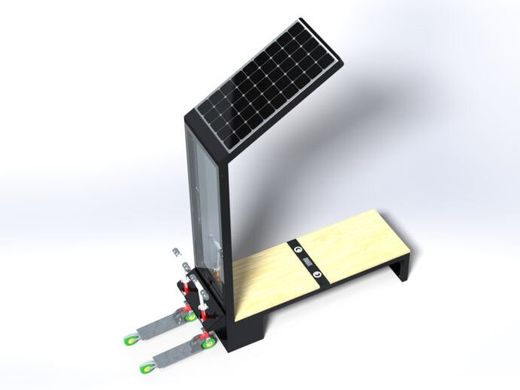Лавочка з сонячною батареєю та зарядною станцією для електросамокатів,  бездротовою зарядкою для телефонів Qi, USB, Wi-Fi та LED підсвіткою SMART EKO CITY Model SC57