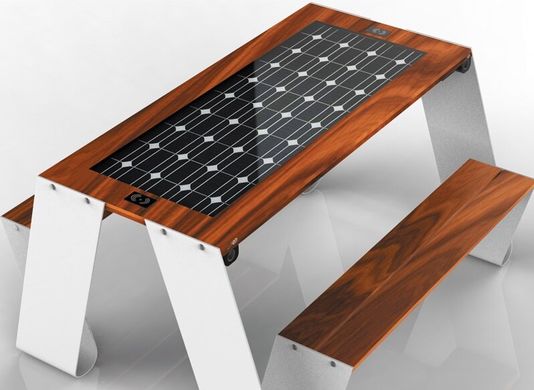 Park table with benches and a built-in solar battery for charging gadgets SMAR EKOT CITY Model SC12