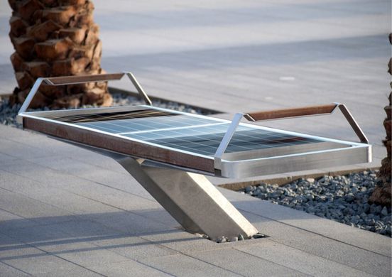 Парковая скамейка с солнечной батареей, беспроводной зарядкой для телефонов Qi, USB, Wi-Fi и LED подсветкой SMART EKO CITY Model SC58
