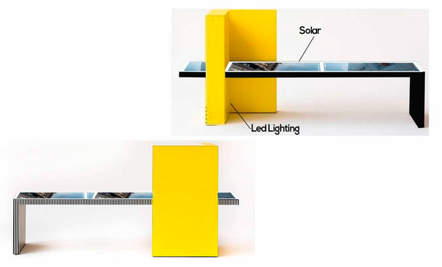 Park bench with a solar battery, wireless charging for Qi phones, USB, Wi-Fi and LED backlight SMART EKO CITY Model SC33